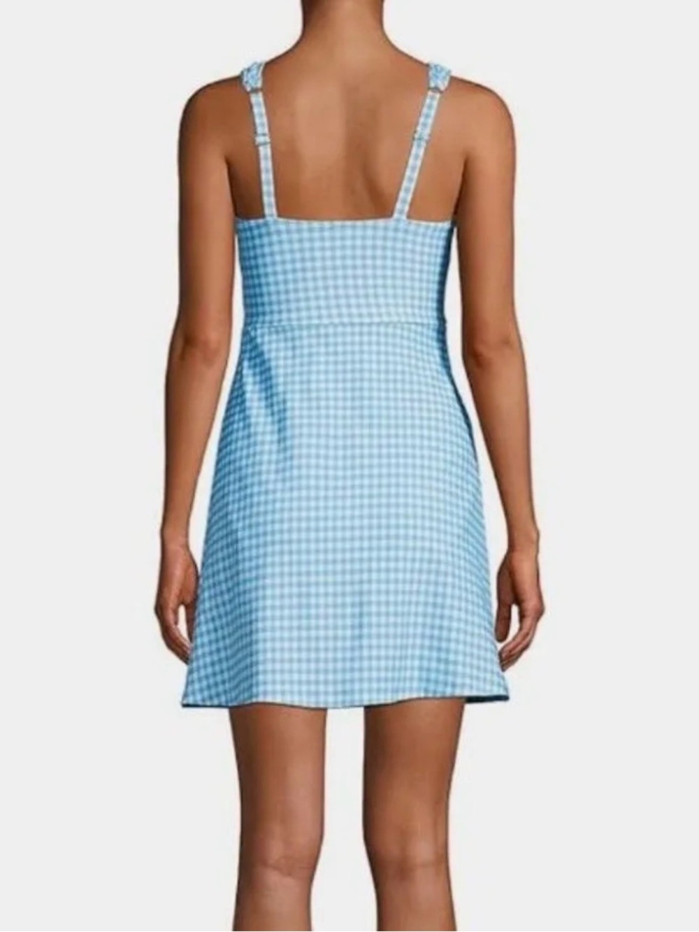 Lands' End Light Blue Gingham One-Piece Swimdress Size 16 - Picture 3 of 11